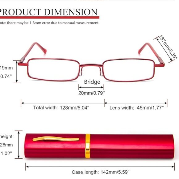 REAVEE 2 Pack Slim Pen Reading Glasses Small Tube Stylish Readers for Women Men - Picture 3 of 3
